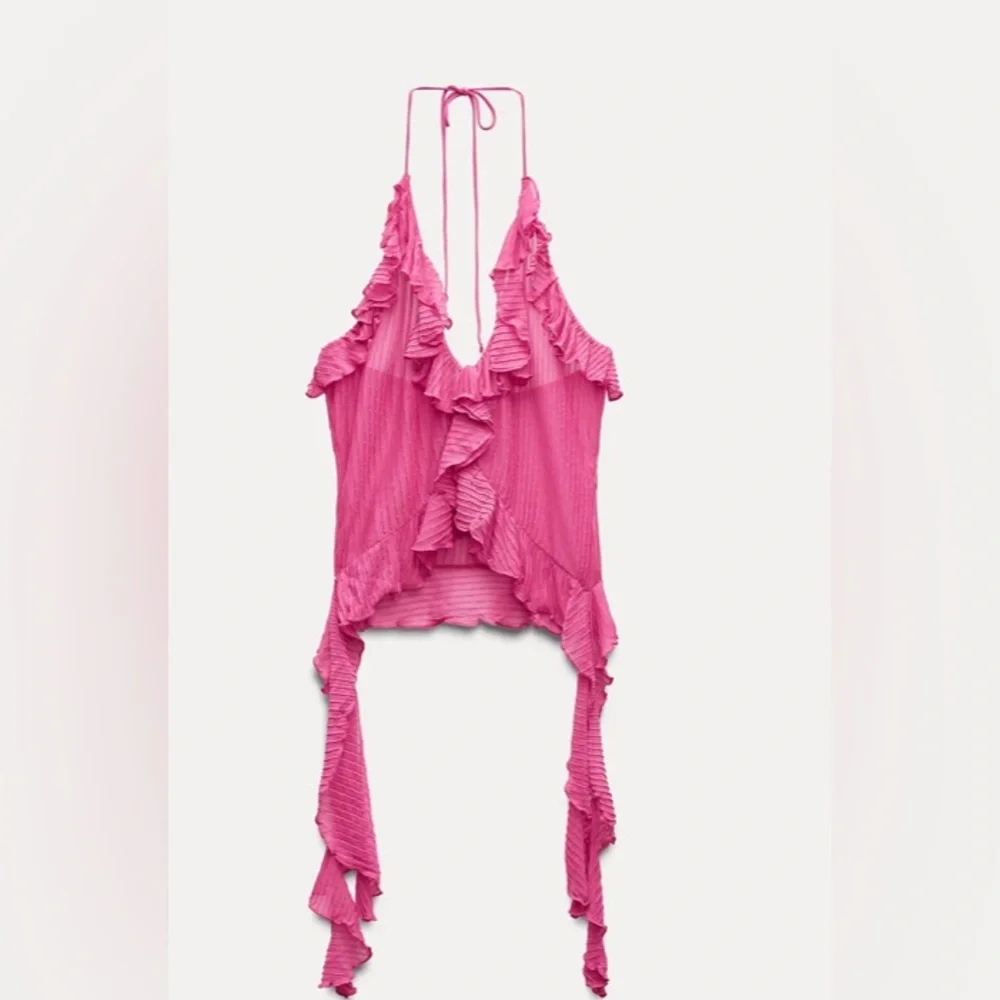 Zara Pink Ruffled Halter Top - Picture 1 of 3